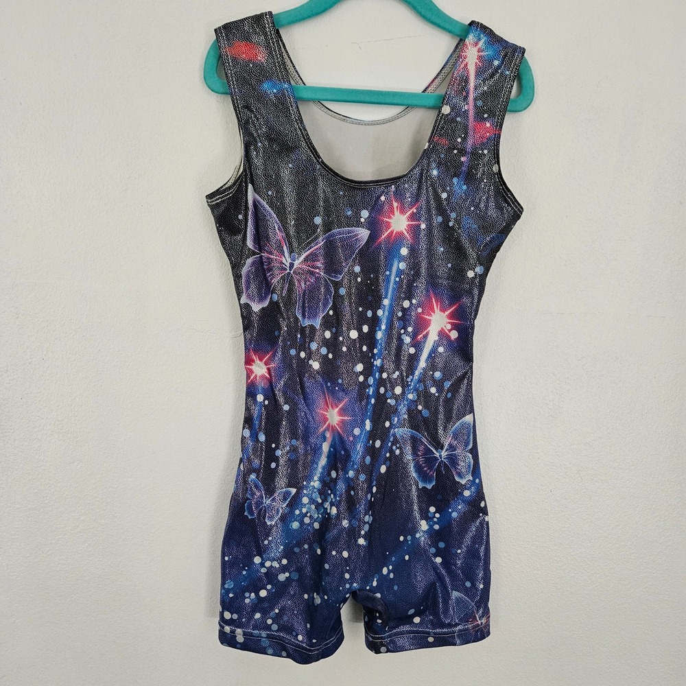 Girls Butterfly Gymnastics Biketard Set 3pc Metallic Dance Leotard Size 7 - Picture 7 of 11